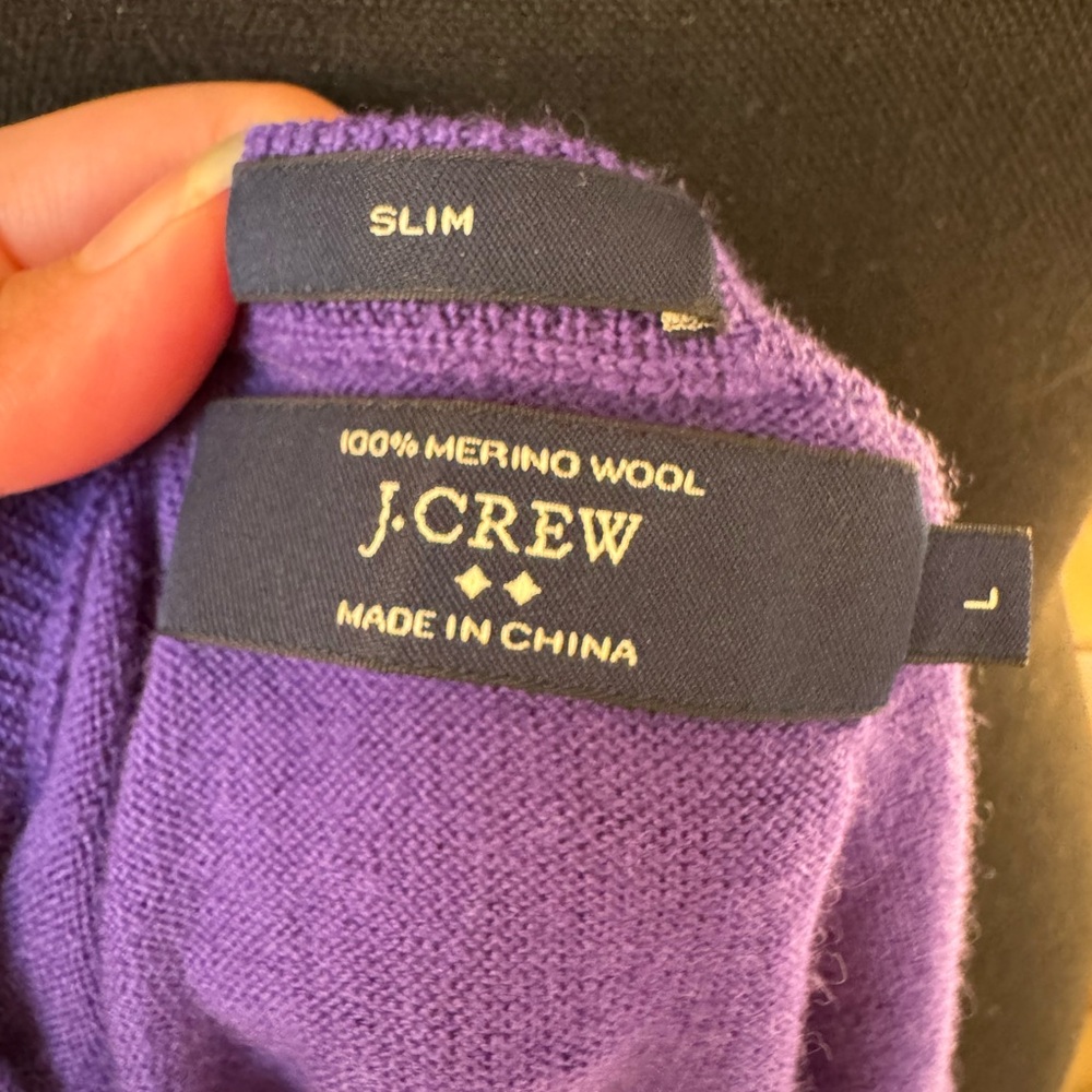 J.Crew Purple 100% Merino Wool V-Neck Sweater Slim Fit Size L - Picture 2 of 6